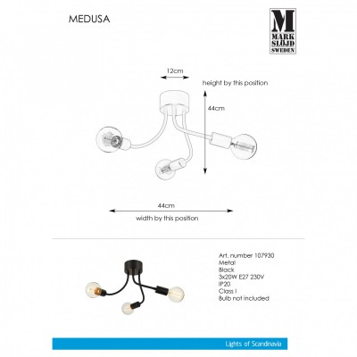 Люстра MarkSlojd Sweden MEDUSA Ceiling 3L Black 107930