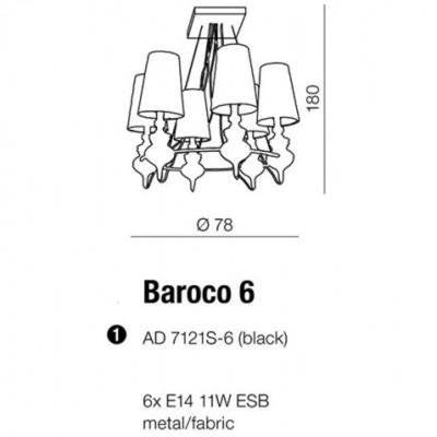 Люстра AZzardo BAROCO 6 BLACK PENDANT AZ1379
