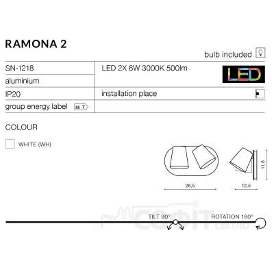 Настінний світильник AZzardo RAMONA 2 SWITCH AZ2564 White LED