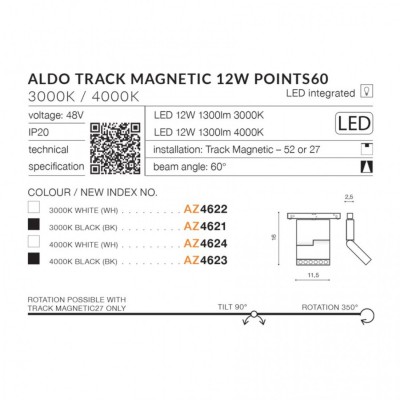 Трековий світильник AZzardo ALDO TRACK MAGNETIC 12W POINTS60 4000K BK AZ4623 Трековий світильник AZzardo ALDO TRACK MAGNETIC 12W POINTS60 4000K BK AZ4623
