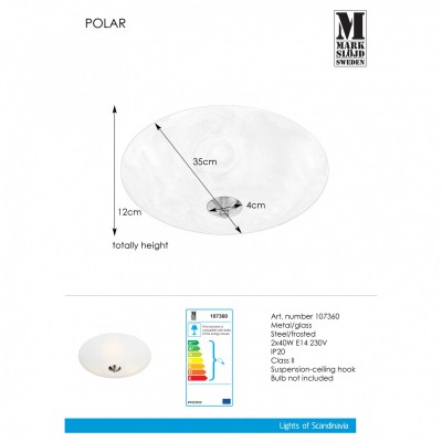 Стельовий світильник MarkSlojd Sweden POLAR Plafond 2L 35cm Frosted/Steel 107360
