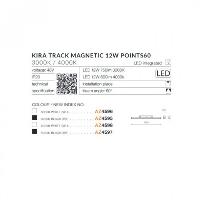 Трековый светильник AZzardo KIRA TRACK MAGNETIC 12W POINTS60 3000K WH AZ4596 Трековый светильник AZzardo KIRA TRACK MAGNETIC 12W POINTS60 3000K WH AZ4596