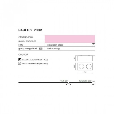 Точечный светильник AZzardo PAULO 2 230V BLACKALU AZ0961