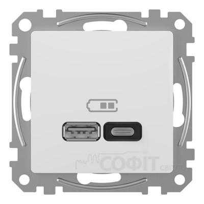 Розетка USB тип A+C 45Вт, білий, Sedna Design & Elements SDD111404, Schneider Electric