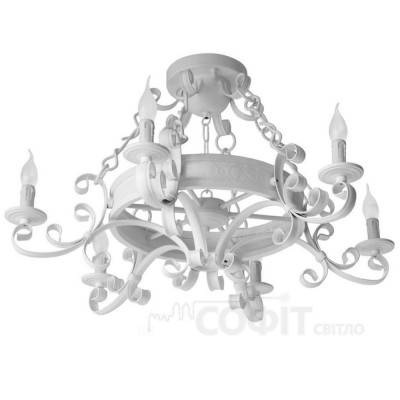 Люстра кованая Бисмарк - Потолочный 6 ламп Белая, со свечами