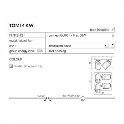Спот AZzardo TOMI 4 KW WHITE AZ0682