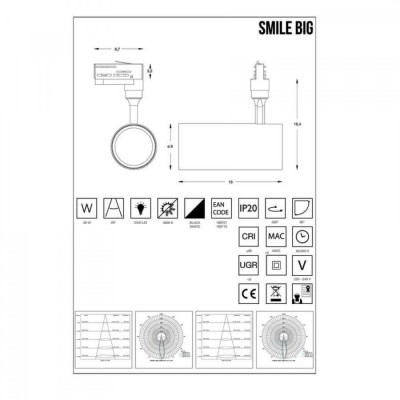 Трековий світильник Ideal Lux SMILE 30W CRI90 24° 3000K BK 189727 Трековий світильник Ideal Lux SMILE 30W CRI90 24° 3000K BK 189727