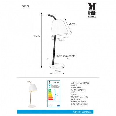 Настільна лампа MarkSlojd Sweden SPIN Table 1L White/Steel 107729