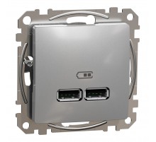 Розетка USB тип A+A 2.1A, алюміній, Sedna Design & Elements SDD113401, Schneider Electric