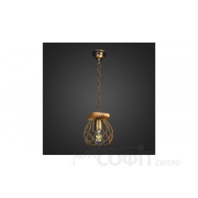Люстра деревянная Брус Прямой на цепи 1 лампа, дерево состаренное, D-16.5см, ФС 022