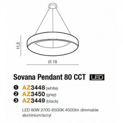 Люстра AZzardo SOVANA PENDANT 80 CCT BLACK AZ3449