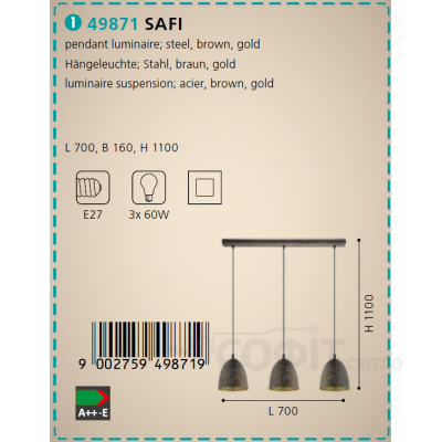 Светильник подвесной Eglo 49871 SAFI