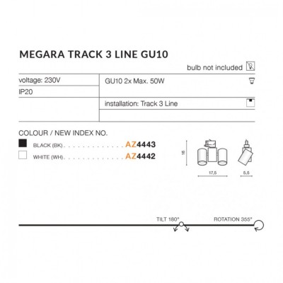 Трековий світильник AZzardo MEGARA TRACK 3LINE GU10 WH AZ4442