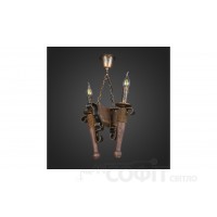 Люстра деревянная Факел на цепи 2 лампы, дерево венге, металл патина бронза, свеча, D-30см, ФС 046