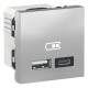 Розетка USB двойная Type A + Type C для зарядки, 2.4А, 2 модуля, алюминий, Unica New, NU301830 Schneider Electric