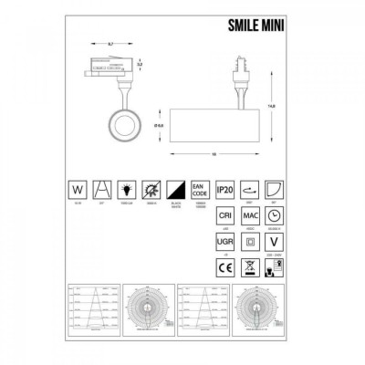 Трековий світильник Ideal Lux SMILE 15W CRI90 24° 3000K BK 189604 Трековий світильник Ideal Lux SMILE 15W CRI90 24° 3000K BK 189604