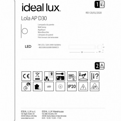 Бра Ideal Lux LOLA AP D30 162089 Бра Ideal Lux LOLA AP D30 162089