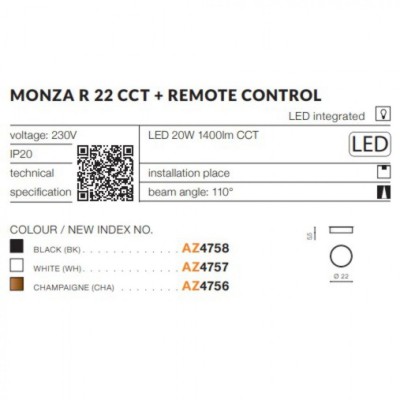 Потолочный светильник AZzardo MONZA R 22 CCT REMOTE CONTROL (WH) AZ4757