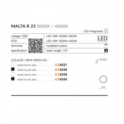 Стельовий світильник AZzardo MALTA R 23 4000K BK AZ4240