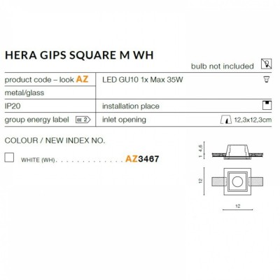 Точковий світильник AZzardo HERA GIPS SQUARE M AZ3467