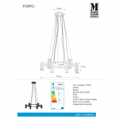 Люстра MarkSlojd Sweden PORTO Pendant 6L Black 107357