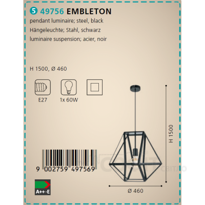 Світильник підвісний Eglo 49756 EMBLETON