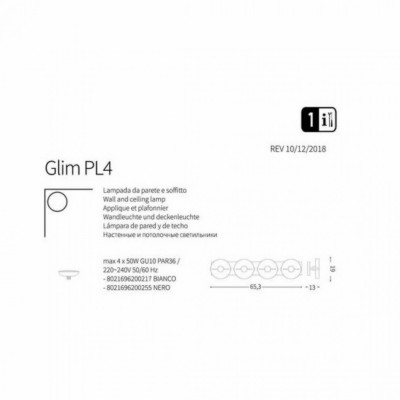 Бра - спот Ideal Lux GLIM PL4 BIANCO 200217 Бра - спот Ideal Lux GLIM PL4 BIANCO 200217