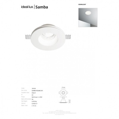 Точечный светильник Ideal Lux SAMBA ROUND D74 150130 Точечный светильник Ideal Lux SAMBA ROUND D74 150130