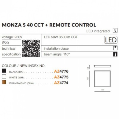 Потолочный светильник AZzardo MONZA S 40 CCT REMOTE CONTROL (WH) AZ4775