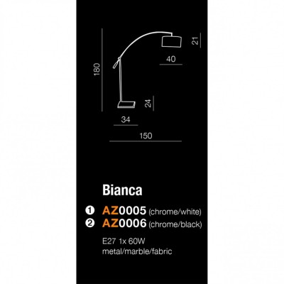 Торшер AZzardo BIANCA CHROMEBLACK AZ0006 Торшер AZzardo BIANCA CHROMEBLACK AZ0006