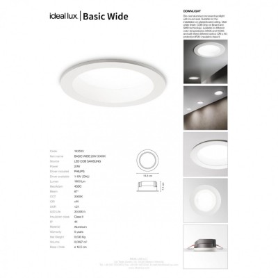 Точечный светильник Ideal Lux BASIC WIDE 20W 3000K 193533