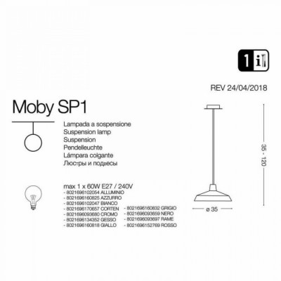 Підвісний світильник Ideal Lux MOBY SP1 BIANCO 102047