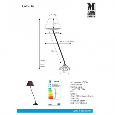 Торшер MarkSlojd Sweden GARDA Table 1L Black/Purple 107384