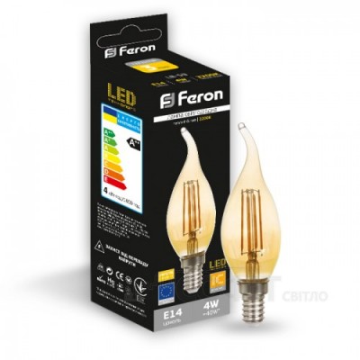 Лампа светодиодная C37 Свеча на ветру Feron LB-59 золото 4W E14 2700K Filament