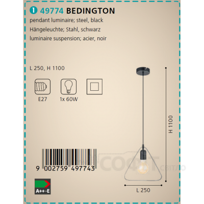 Светильник подвесной Eglo 49774 BEDINGTON