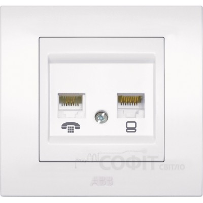 Розетка TF RJ11, компьютерная RJ45 CAT6 ABB Cosmo белый 619-010200-249