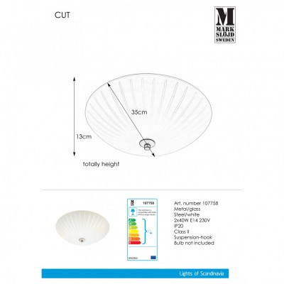 Потолочный светильник MarkSlojd Sweden CUT Plafond 2L 35cm White/Steel 107758