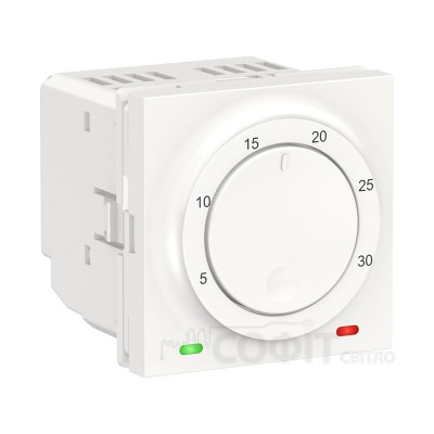 Термостат комнатный, встроенный датчик, 8А, 2 модуля, белый, Unica New, NU350118 Schneider Electric