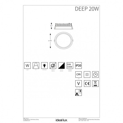 Точечный светильник Ideal Lux DEEP 20W 4000K 249049 Точечный светильник Ideal Lux DEEP 20W 4000K 249049