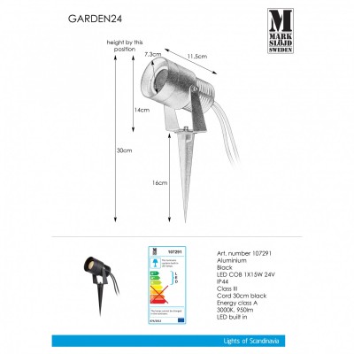 Вуличний світильник MarkSlojd Sweden GARDEN 24 Spot 15W Black 107291