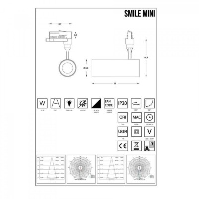 Трековый светильник Ideal Lux SMILE 15W CRI80 24° 3000K BK 189581 Трековый светильник Ideal Lux SMILE 15W CRI80 24° 3000K BK 189581