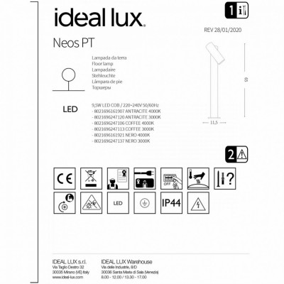 Стовпчик Ideal Lux NEOS PT ANTRACITE 3000K 247120 Стовпчик Ideal Lux NEOS PT ANTRACITE 3000K 247120