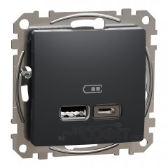 Розетка USB тип A+C 2.4A, чорний, Sedna Design & Elements SDD114402, Schneider Electric