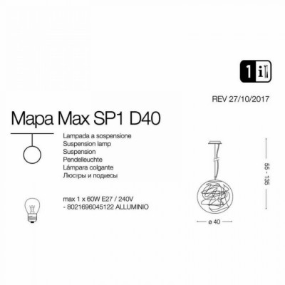 Підвісний світильник Ideal Lux MAPA MAX SP1 D40 045122
