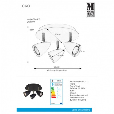 Спот MarkSlojd Sweden CIRO Ceiling 3L Black/Steel 107411