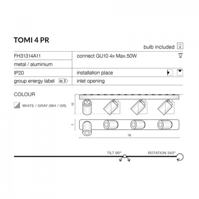 Спот AZzardo TOMI 4 PR WHITE AZ0665