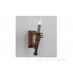 Бра деревянная Факел 1 лампа, дерево венге, металл патина бронза, свеча, D-9см, ФС 131