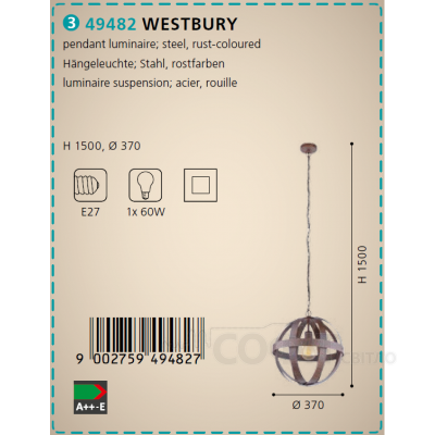 Світильник підвісний Eglo 49482 WESTBURY