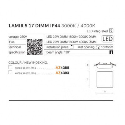 Точковий світильник AZzardo LAMIR S 17 3000K DIMM AZ4388