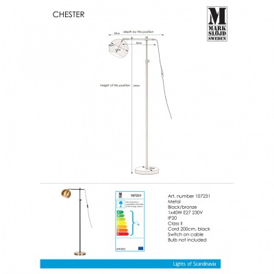 Торшер MarkSlojd Sweden CHESTER Floor 1L Black/Bronze 107231